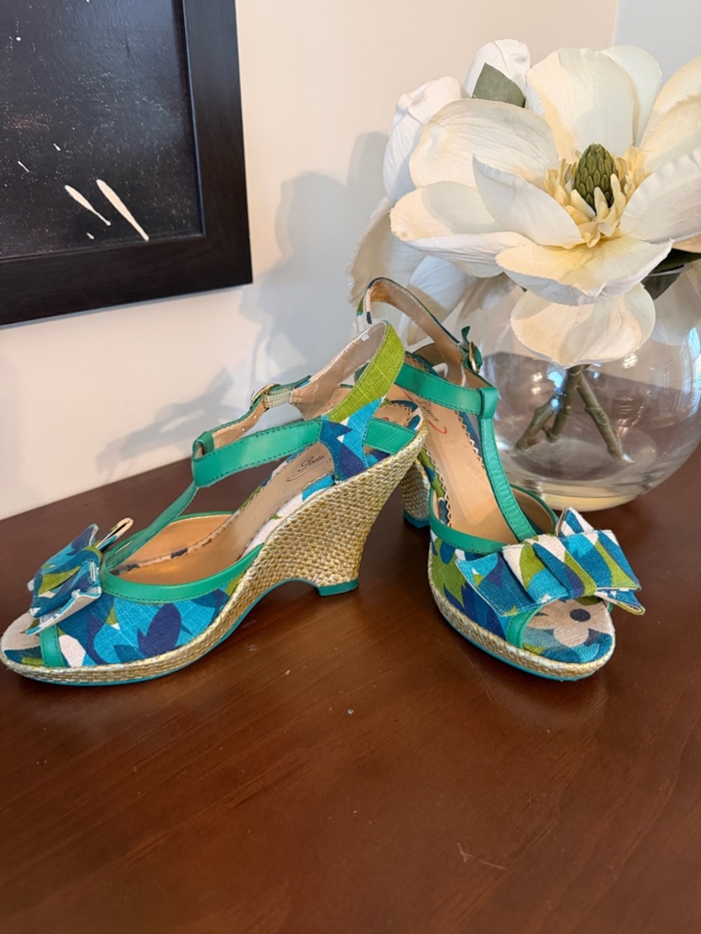 Poetic License Teal and Blue Floral Wedge Sandals